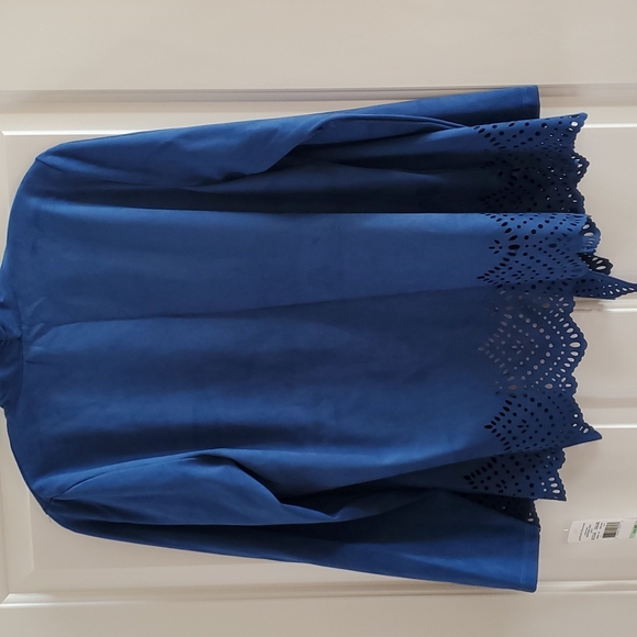 Alfred Dunner Arizona Sky Faux-Suede Cutout Jacket, Lapis Blue Size 8P  NWT - Picture 3 of 4